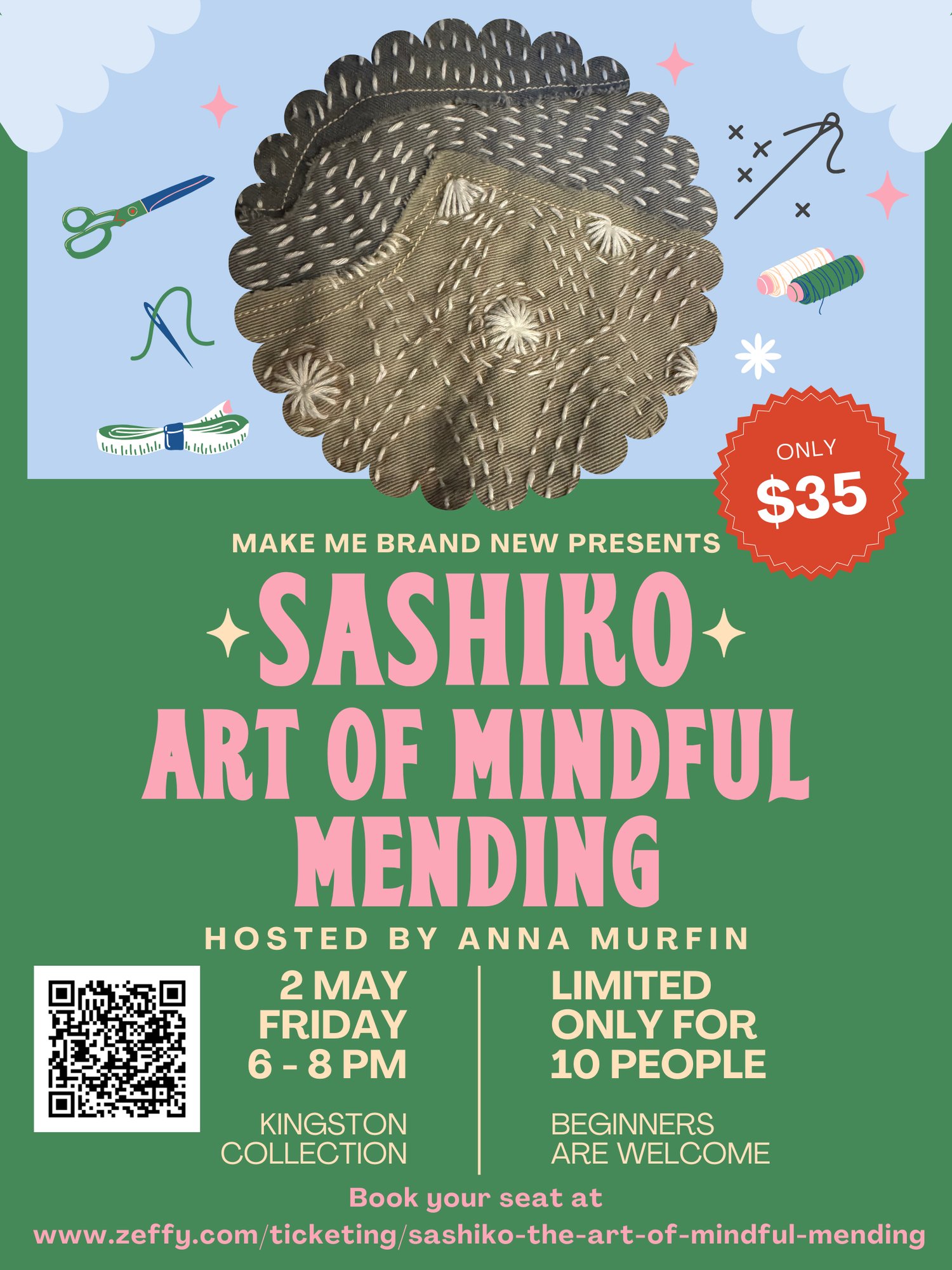 Sashiko Hand Sewing Workshop Poster