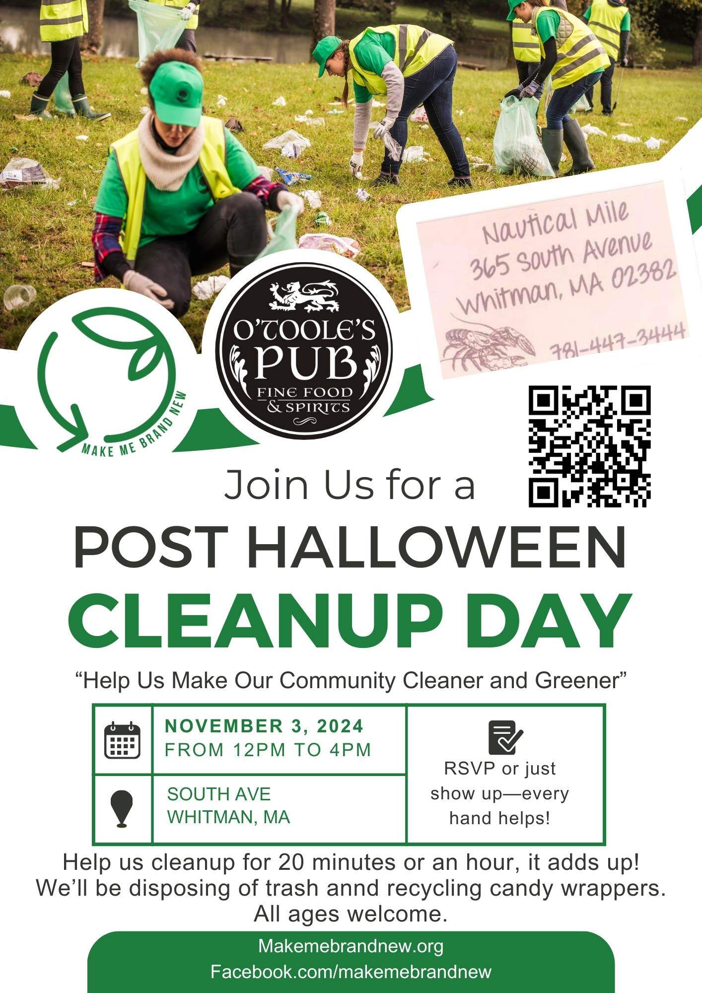 White and Green Minimalist Neighborhood Cleanup Day Flyer (1)